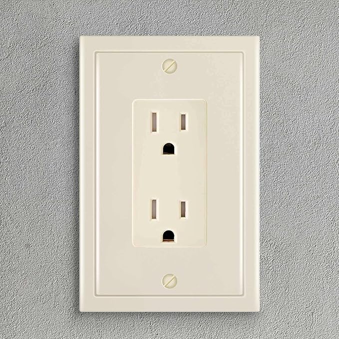 Henne Bery Modern Edge Decorative Wall Plate Switch Plate Outlet Cover, Durable Solid Zinc Alloy (Single Decorator 2PK, Light Almond)