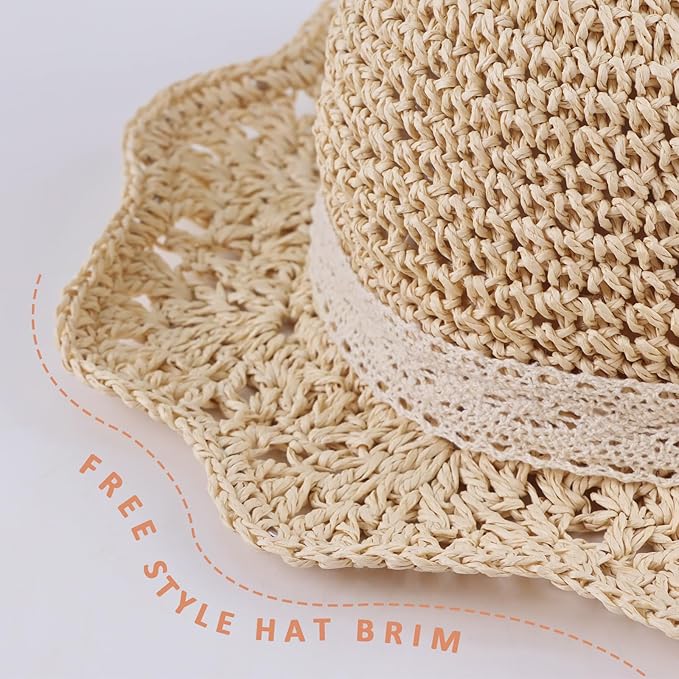 Baby Girl Straw Hat Outdoor Baby Sun Protection Hats Summer Bowknot Beach Cap for Infant Toddler Girls