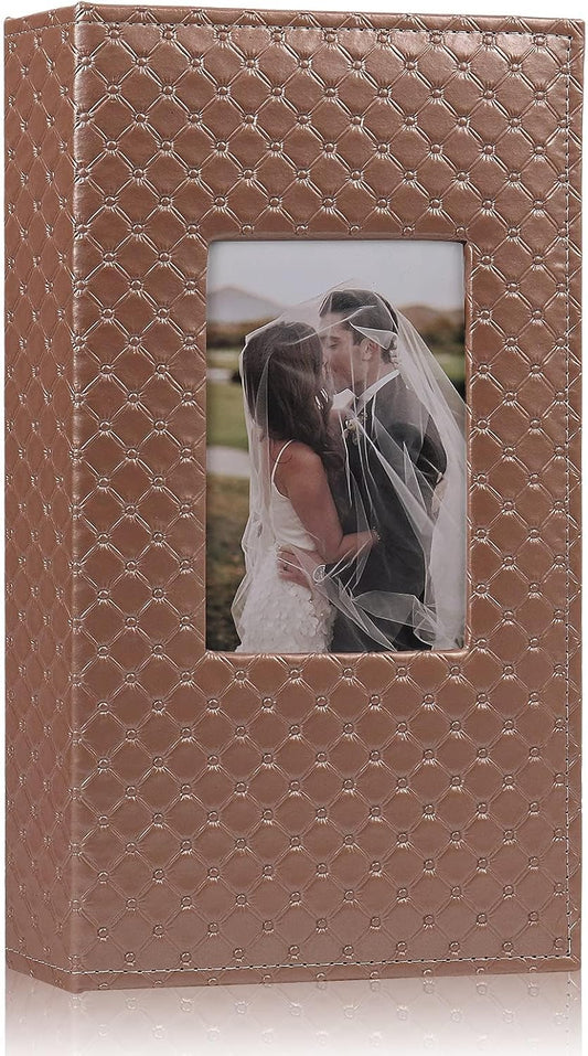RECUTMS Photo Albums for 4x6 Photos Holds 300, 3 Per Pages Photo Picture Album PU Leather Button Grain Cover, Horizontal Photos Record Family Wedding Anniversary Baby Holiday Travel Album Brown