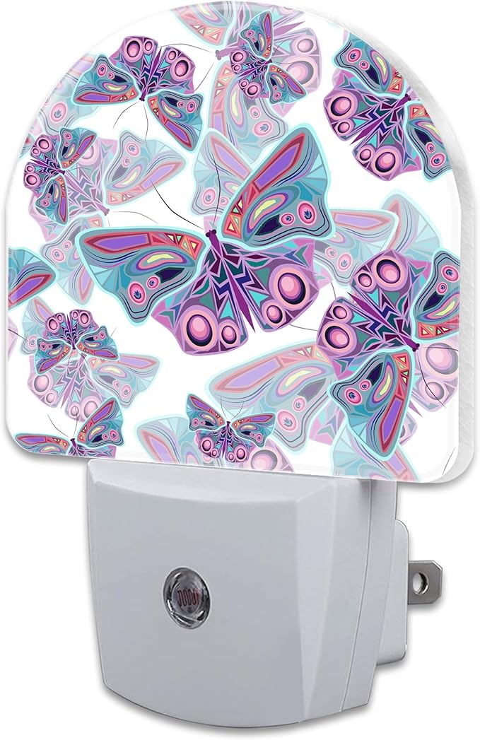 Colorful Butterflies Night Light Plug into Wall,Retro Watercolor Butterfly Dusk to Dawn Night Light,0.5w Energy Saving Sleep Friendly Nightlights for Kids Boys Girls Home Decor