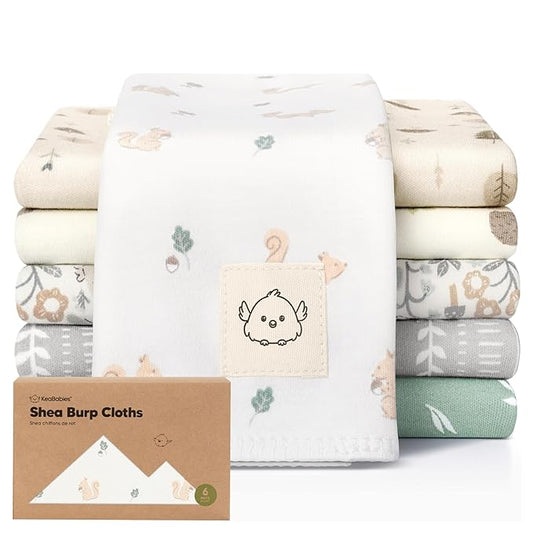 Organic Burp Cloths Baby Boy, Girl - 6-Pack Large Cotton Burping Cloths for Babies, Spit Up Rags, Super Absorbent, Ultra Soft Newborn Rag, Gender Neutral, Machine Washable, Durable (Prairie)