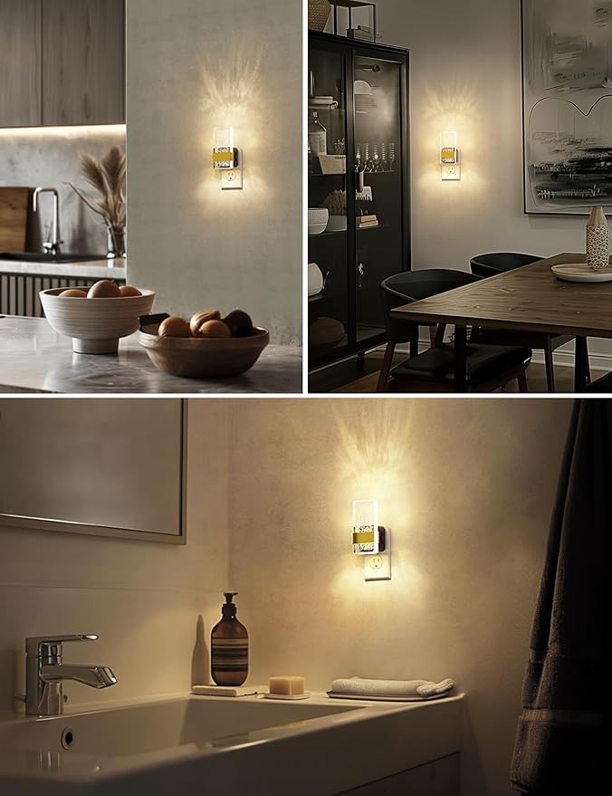 L LOHAS LED Night Light, Bathroom Night Lights Plug Into Wall with Dusk-to-Dawn Sensor, 0-100LM Dimmable Nightlight, Wall Sconce-Style Design Nightlights for Hallway,Stairway,Gift, 1 Pack