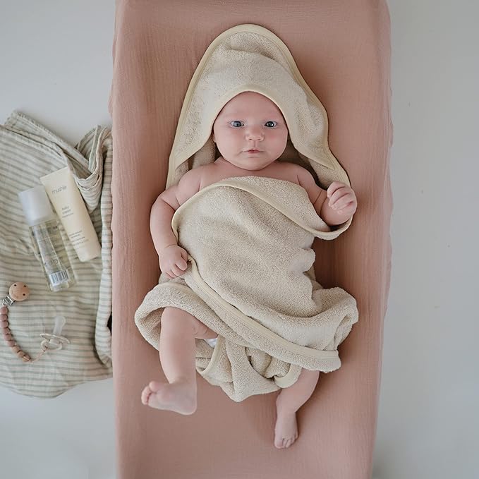 mushie Baby Hooded Towel | Organic Cotton (Fall Yellow)