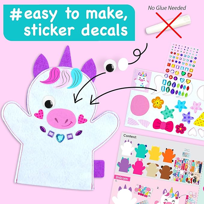 Unicorn Hand Puppet Making Kit for Kids Age 5-8 - DIY Puppet Making Craft Kit - Creative Arts & Crafts Set, Educational Gift - 8 Projects, Extra Stickers for Decoration