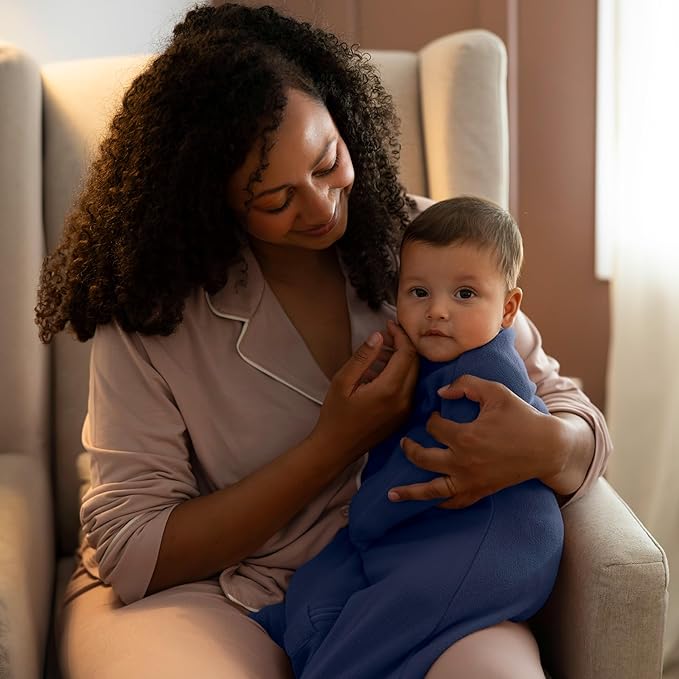 SleepingBaby Zipadee-Zip Transition Swaddle - Cozy Fleece Wearable Blanket with Two-Way Zipper for Baby Sleep - Navy, Large (12-24 Month)