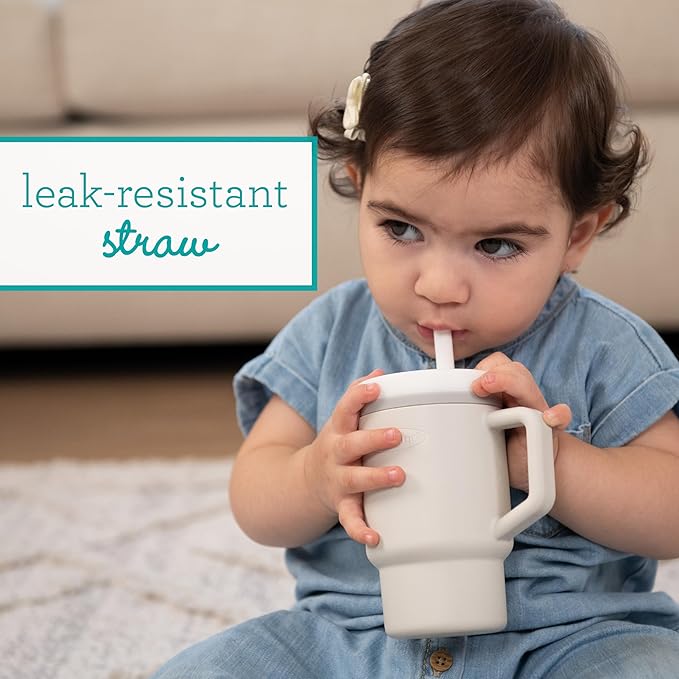 Infantino My 1st Tumbler, Silicone Sippy Cup with Straw & Handle, Spill-Resistant Baby Cup for On-the-Go, BPA-Free Transition Bottle, Cream