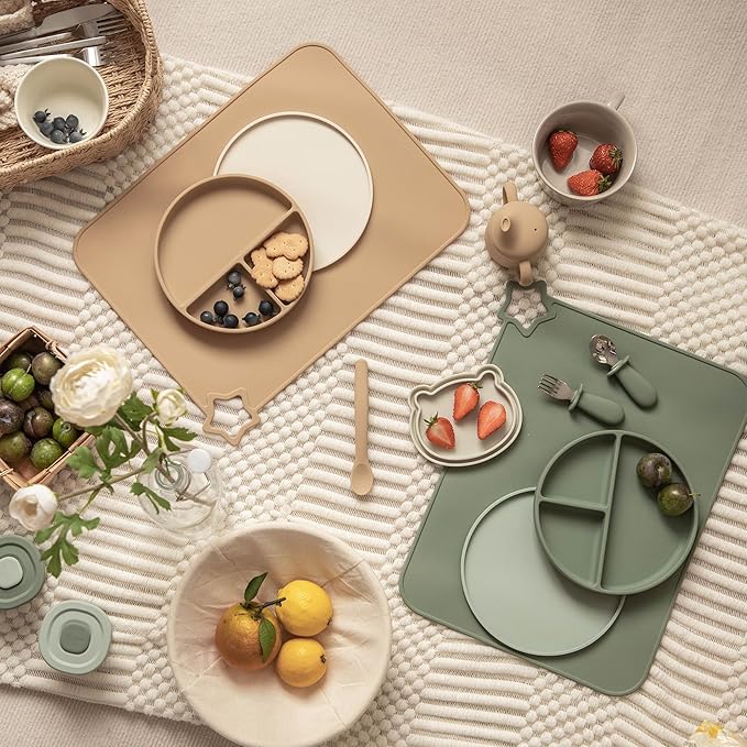 Moonkie Silicone Placemats for Baby & Kid, Stain-Proof Non-Slip Toddler Food Mats Eating Table Mat with 2 Packs