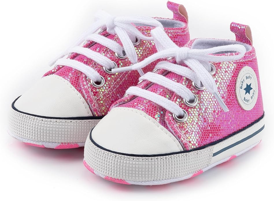 Meckior Baby Girls Boys Canvas Sneakers Soft Sole High-Top Ankle Infant First Walkers Crib Shoes