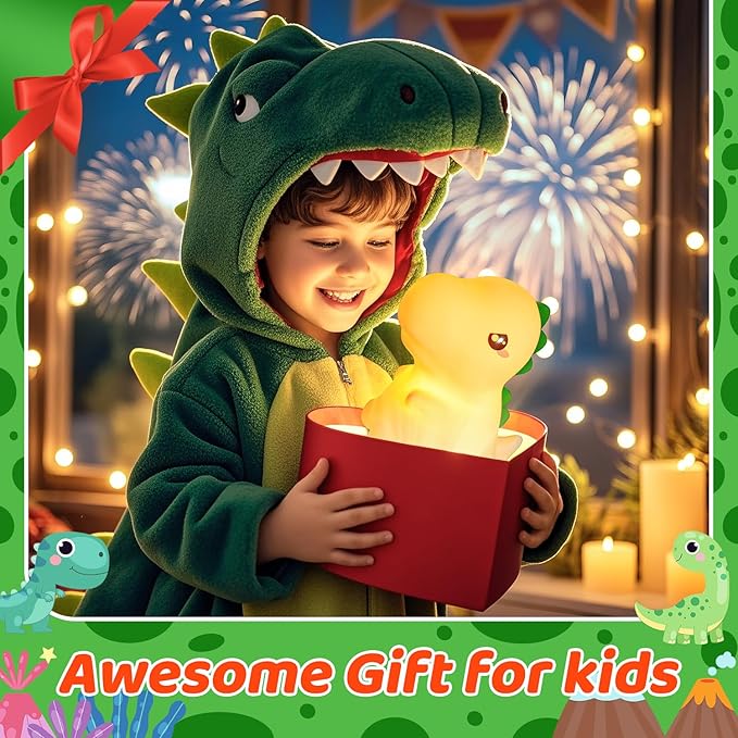 One Fire Dinosaurs Night Lamp, Remote 16 Colors Baby Night Lights for Nursery,Dimmable Dinosaur Lights for Bedroom Decor,Rechargeable Night Light for Baby Nursery,Silicone Dinosaur Gifts for Boys Toys