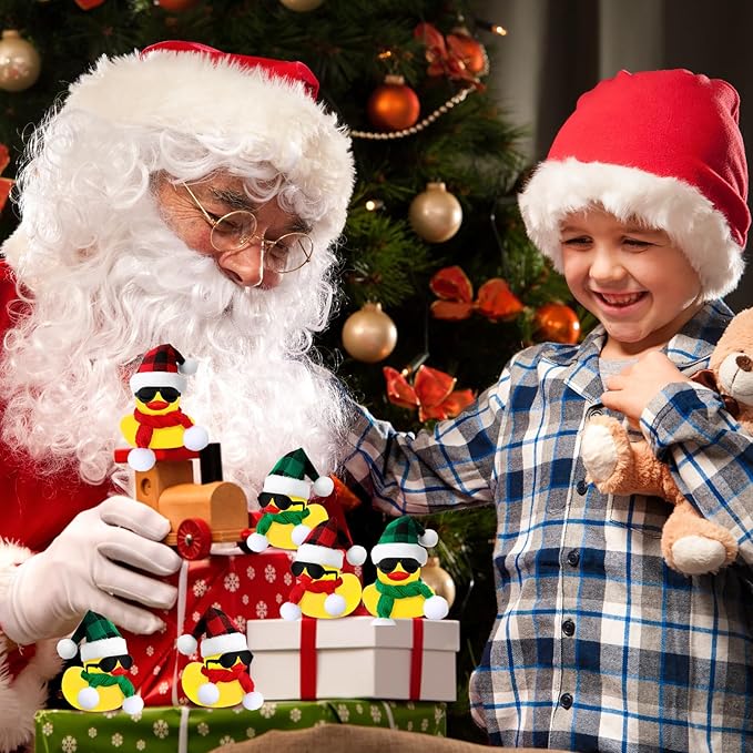 Syhood 24 Sets Christmas Mini Rubber Duck Bulk with Sunglasses Scarf Hats and Adhesive Dots Duckies Bath Toy Xmas Decor for Christmas Winter Gift Cruise Birthday Party (Plaid Hat)