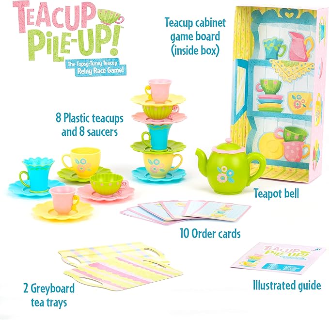 Educational Insights Teacup Pile-Up! Relay Game, Preschool Board Game, Easter Basket Stuffers for Kids, Gift for Kids Ages 4+