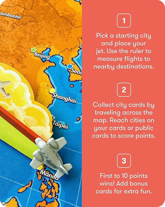 SimplyFun Let’s Jet World Geography Game - Educational Board Game for Kids Ages 8+ - World Travel Game with Map, Cards, and Jet Pawns