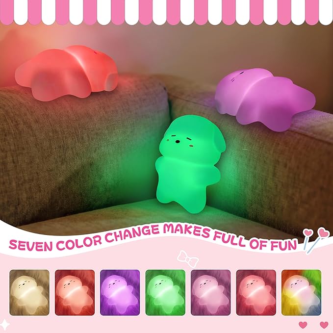 Night Light for Kids, Rechargeable Dimmable Silicone LED Nightlight with 7 Colors, Baby Nursery Night Lamp, Touch Squishy Lamp, Cute Gifts for Girls, Boys, Toddler Room Decor, Lying Dog