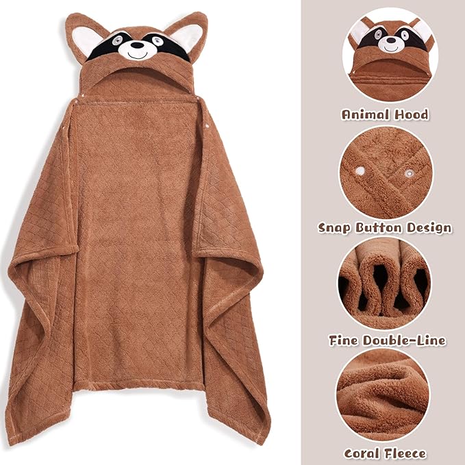 Toddler Towels with Hood, 2 PCS Kid Bath Towel with Animal Hooded for 0-5 Years,Super Soft Premium Coral Fleece Luxuriously Thick and Plush with Large Size 50"x32", Brown Bear& Yellow Tiger