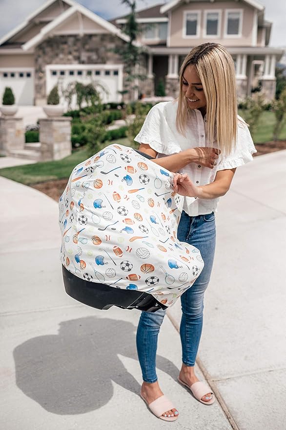 Baby Car Seat Cover Canopy and Nursing Cover Multi-Use Stretchy 5 in 1 Gift Varsity by Copper Pearl