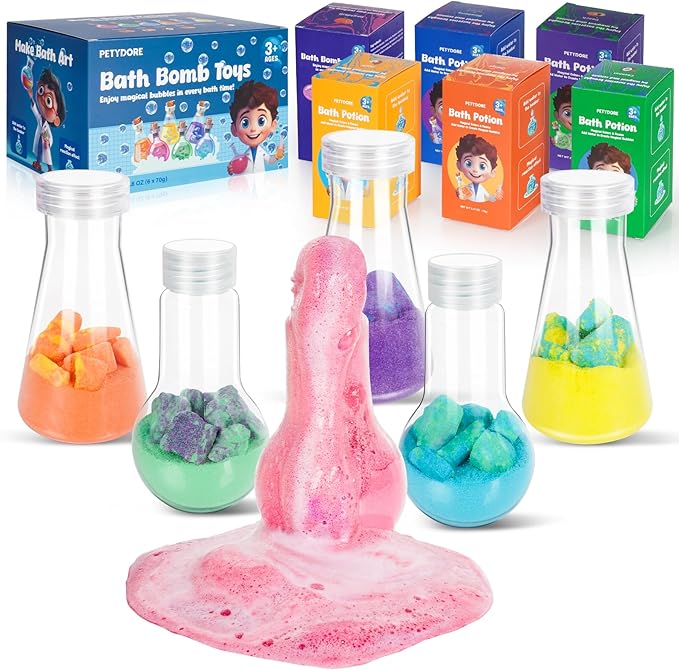 Bath Bomb Potion for Toddlers & Kids, 6-Pack Non-Toxic - Colorful Fizzy Fun - Interactive Bubble Bath Toy, Fun Science Bath Toys with a Colorful Foams & Bubbles Eruption