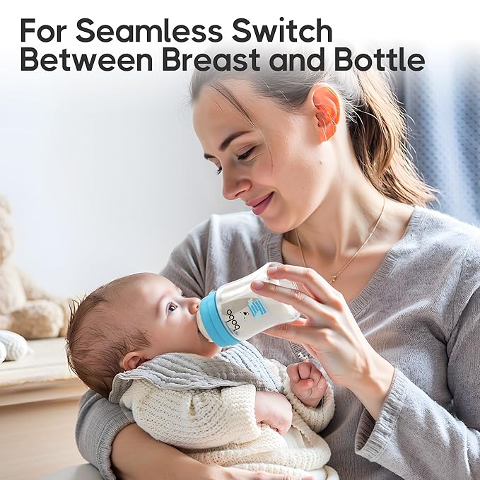 YOHKOH Glass Baby Bottles with Slow Flow Nipple, Newborn Anti-Colic Baby Bottles for 0+ Months, Wide Neck Feeding Bottle, Clear (Blue, 5oz (Pack of 2))