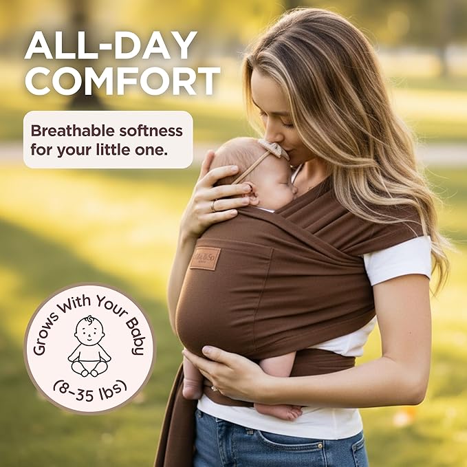 Baby Wrap Carrier - Premium Cotton Baby Carrier Wrap for Newborn to Toddler- Infant Carrier for Babies 8-35 lb - Baby Holder One Size Fits All with Front Pocket by Max&so