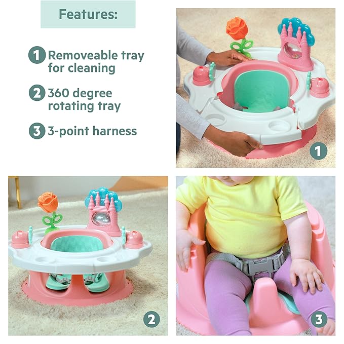 Bright Starts Disney Princess SuperSeat, Fun Baby Seat for Sitting Up, Playtime, and Meals, Ages 4 Months to 4 Years, Pink