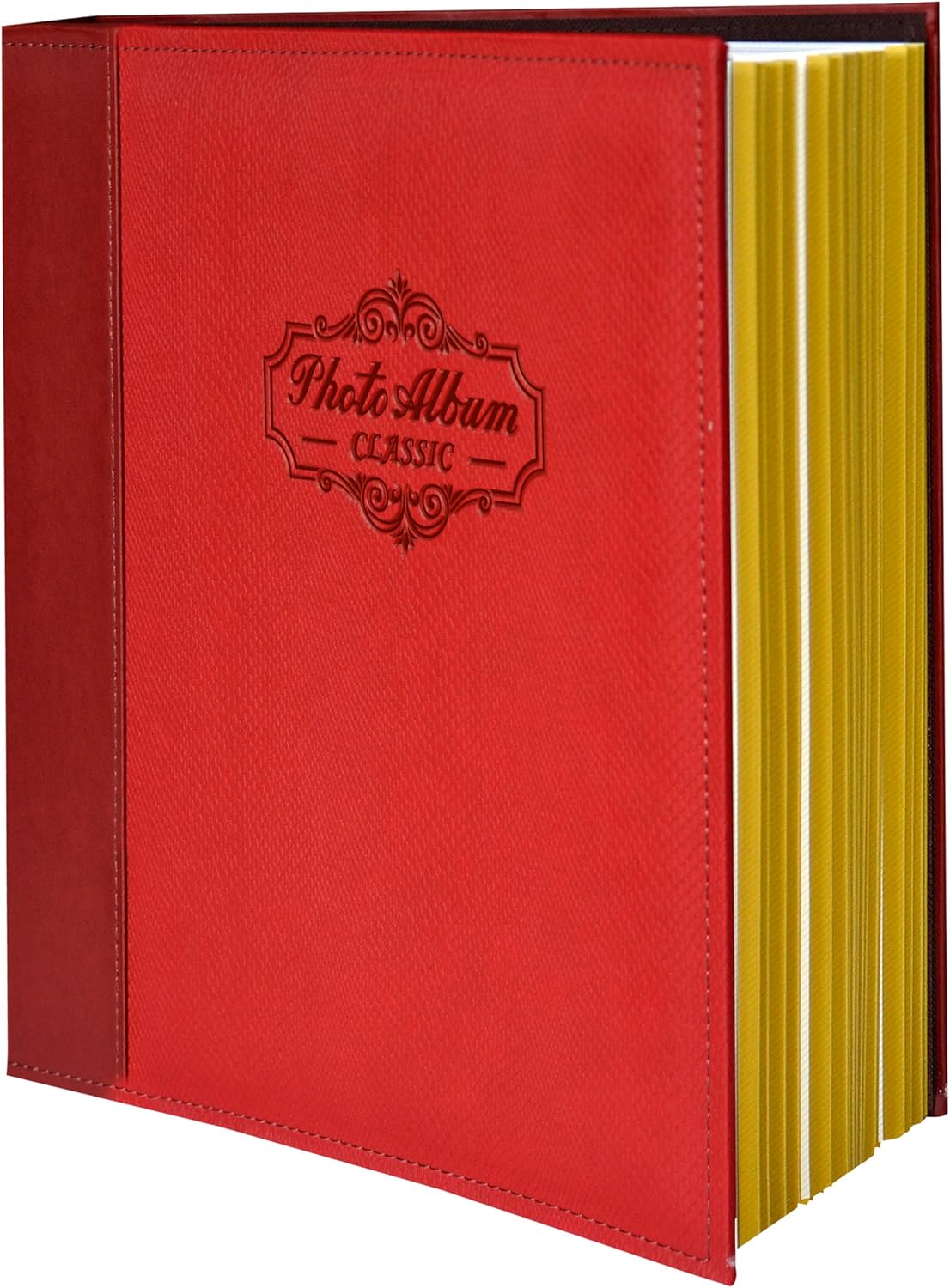 Photo Album Holds 3X5, 4X6, 5X7, 6X8, 8X10 Photos, Leather Cover, Magnetic Self-Stick Page, Hand Made DIY Albums (Red, Large)