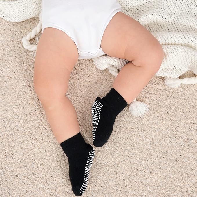 ZAPLES Baby Non Slip Grip Ankle Socks with Anti Skid Grippers Boys Girls Low Cut for Infants Toddlers Kids