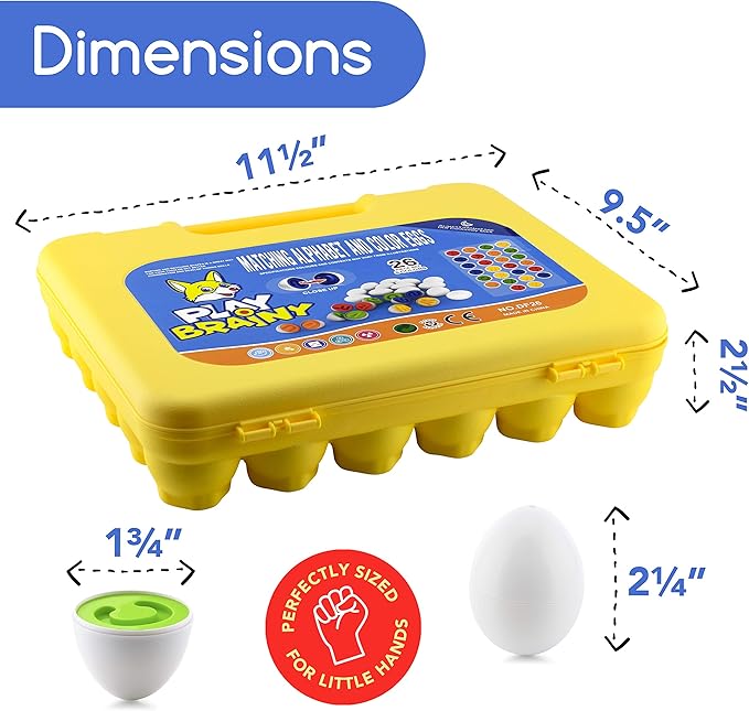 Play Brainy Montessori Alphabet Matching Eggs, 26 Pc. ABC Letter Set, Educational Early Learning Toys and Shape Recognition Sorter Puzzle for Toddlers and Preschool Students, Easter Gift