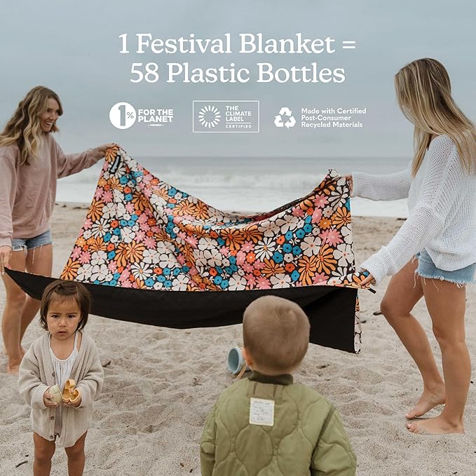 Nomadix Festival Blanket - Perfect for Picnics, Camping, & Lawn Seating - Plush Top & Water Resistant Base - Made with Post Consumer Recycled Materials - Hula Multi - 60x70