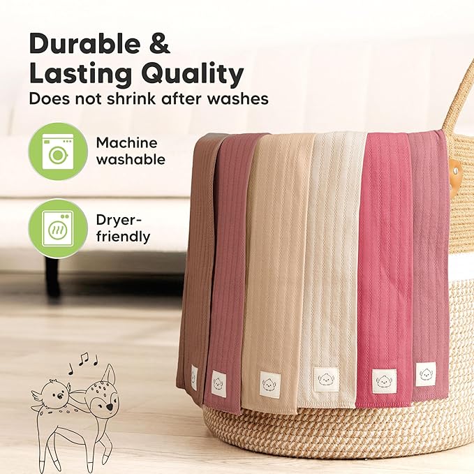 KeaBabies Organic Cotton Burp Cloths Baby Girl, Boy - 6-Pack Large Burping Clothes for Babies, Spit Up Rags, Super Soft & Absorbent Newborn Wash Towels, Gender Neutral, Non-Shrink (Stria, Rosewood)