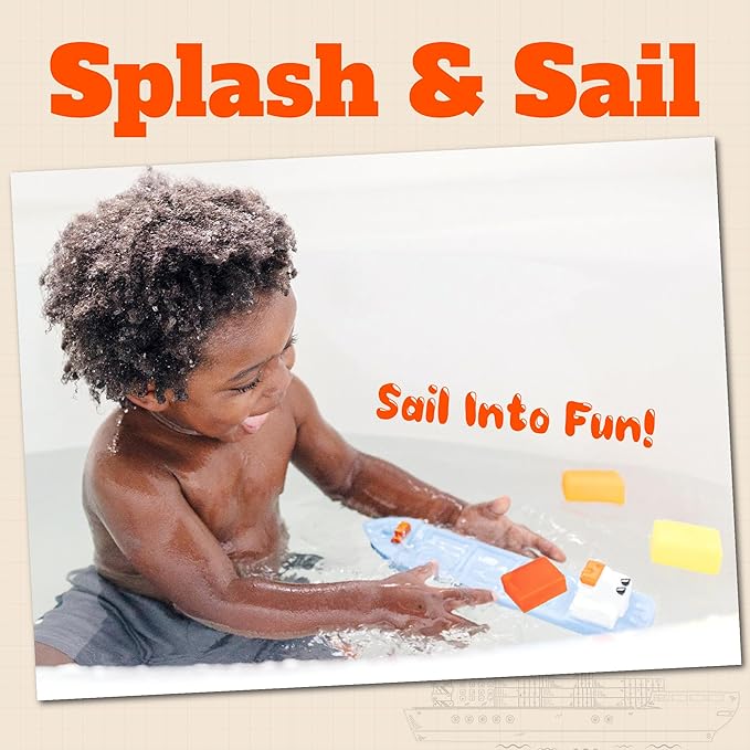 SplashEZ Bath Toy Boat for Kids & Toddlers | Mold Free Cargo Ship Toy for Bathtub Play with No Hole for Water | Ideal Size for Little Hands for Boys & Girls Ages 0 & Up