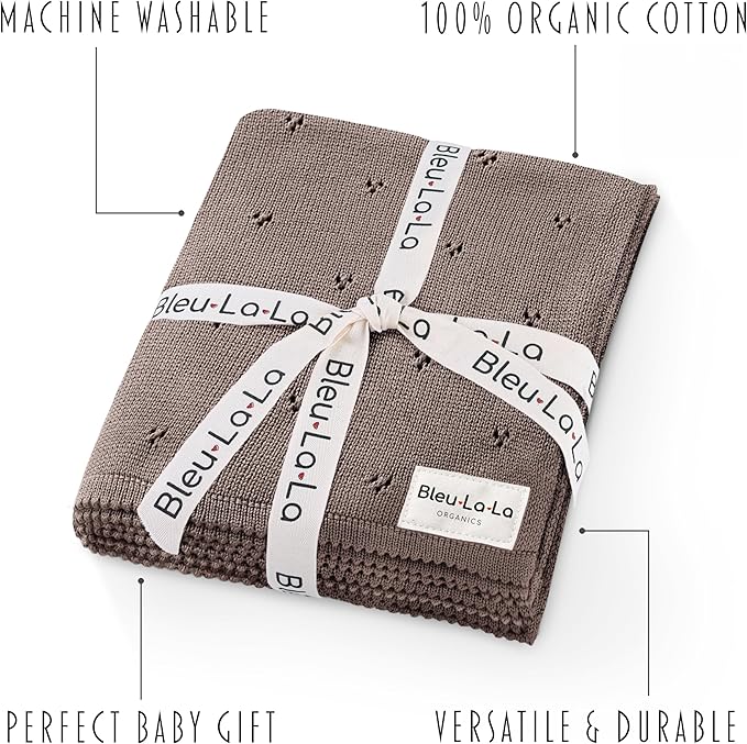 Organic Unisex Pointelle Receiving Swaddle Blanket for Boys & Girls - 100% Luxury Organic Soft Cotton Knit Warm Cozy Cuddle Stroller Blanket for Newborns, Infants, & Toddlers (Mocha)