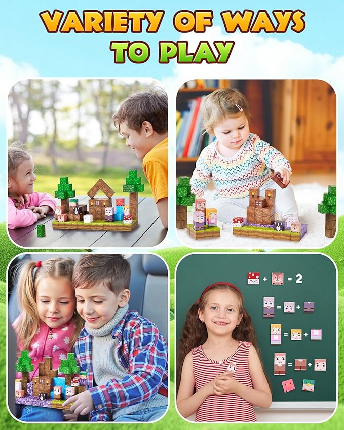 126PCS Magnetic Building Blocks: Forest Castle Magnetic Blocks Building Toys, Toddler Magnet Toys STEM Building Game Sensory Gift for Kids Ages 3 4 5 6 7 8 9+ Boys Girls Birthday Gifts