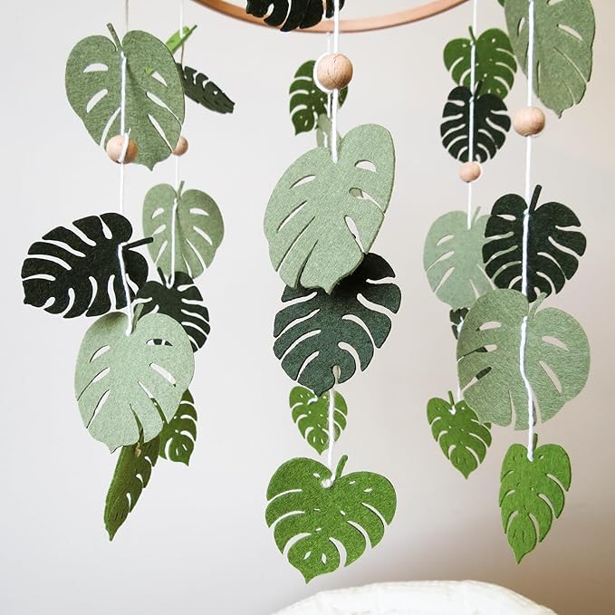 Green Leaf Mobile for Crib Mobile Forest Baby Mobile Monstera Plant Crib Mobile