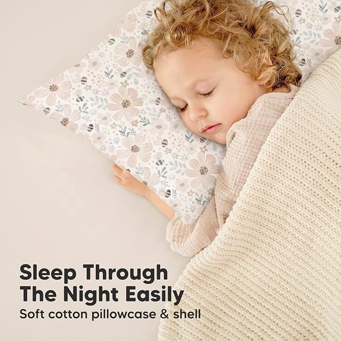 Toddler Pillow with Pillowcase - 13x18 My Little Dreamy Kids Travel Bed Pillows for Sleeping, Organic Cotton Small Pillowcase, Soft & Breathable, Machine Washable, Toddlers 2-5 Years Old (Flora Vale)