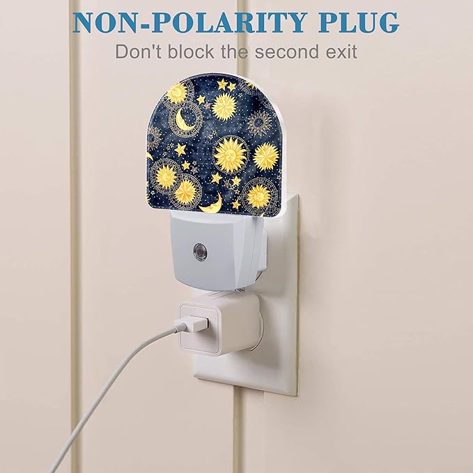 Night Light for Kids Girls Boys, Retro Divination Sun and Moon LED Night Light Plug into Wall with Dusk to Dawn Sensor for Room Decor, Hallway, Kitchen, Bathroom, Nursery, Stairs