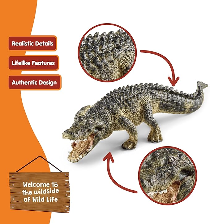 Schleich Wild Life Realistic Alligator Figurine with Movable Jaw - Detailed Alligator Toy Figure, Durable for Education and Fun Play, Perfect for Boys and Girls, Gift for Kids Ages 3+