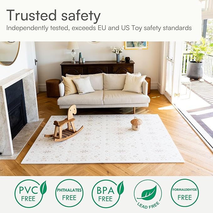 Lillefolk Baby Play Mat for Floor – 6x6ft Vintage Vanilla | Soft Non Toxic Premium EVA Foam Tiles for Tummy Time, Crawling & Playroom – Waterproof Floor Mat for Babies & Toddlers (9 Tiles)