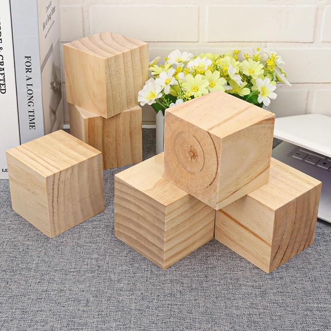 15 PCS Premium 3.15 Inch Wooden Cubes, Natural Pine Wood Cubes for Crafts, Wood Blocks Ready for Artistic DIY Projects-Unleash Creativity with Blank Wood Blocks.