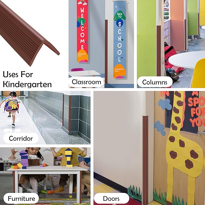 Rubber Bond Wall Corner Guard Edge Protector, Baby Proofing Corner Guards | Self-Adhesive Furniture Edge Strips for Home & Office (Dark Brown, 5 Pack)