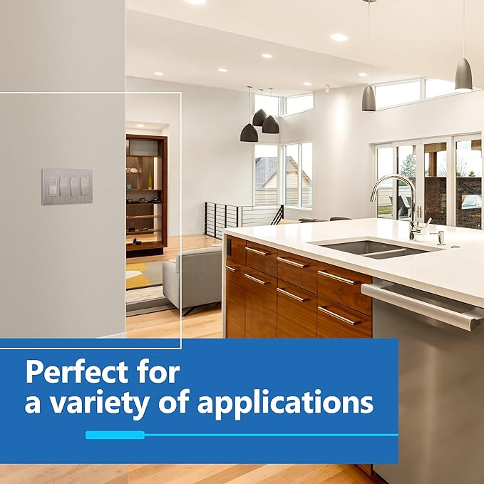 LIDER Brushed Finish Decorator Switch Cover, Screwless Wall Plate, Mid-Size 4-Gang 4.88" x 8.58", Unbreakable Polycarbonate Thermoplastic, UL Listed, LSWP-34M-BNK, Brushed Nickel