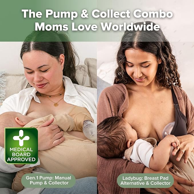 haakaa Manual Breast Pump for Breastfeeding 4oz/100ml and Ladybug Milk Collector 2.5oz/75ml Combo, Food-Grade Silicone