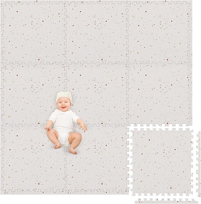 Play Platoon Non-Toxic Large Kids Mats for Floors, Extra-Thick Interlocking Tiles, 24 x 24 in. Puzzle Mat Pieces with Border, 9 Tile 72 x 72 inch, Neutral Playmat Rug for Toddlers & Children