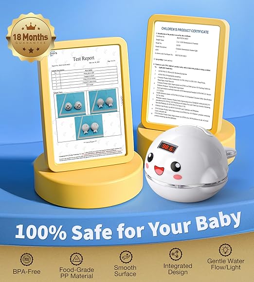 Baby Bath Toy Sprinkler with Thermometer, Temp Alarm & Backlit Display, BPA-Free | CPC Certified for Safety, Light Up Whale Bath Toy for Kids Ages 1-3, Bathtub Water Toys for Toddler, Newborn