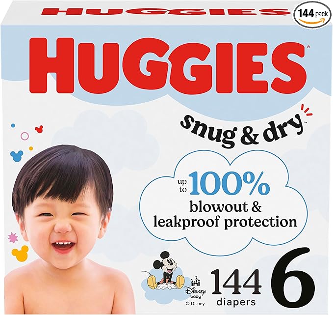 Huggies Size 6 Diapers, Snug & Dry Baby Diapers, Size 6 (35+ lbs), 144 Count (2 Packs of 72), Packaging May Vary