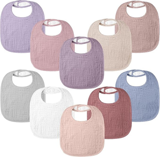 100% Cotton Muslin Baby Bibs 10-Pack Baby Drool Bibs for Unisex Baby Toddlers Infant Newborns Drooling and Teething