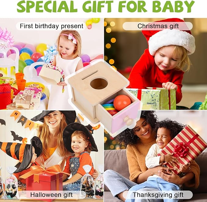 Adena Montessori Infant Toddlers Coin Box Montessori Toys for 6-12 Months Babies 1 Year 2 Year Old (2 in 1,Coin&Ball, Pink Door)