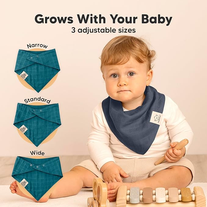 KeaBabies 8-Pack Muslin Baby Bibs for Boys, Girls - Muslin Bandana Drool Bibs for Baby Girl & Boy, Drooling Newborn, Teething Toddler, Infant 0-36 months, 100% Cotton Extra Absorbent & Soft (Eclipse)