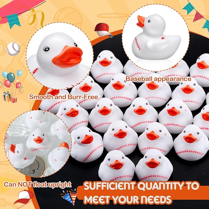Deekin 24 Pcs Rubber Duck 2 Inch Bulk Sport Party Favors for Birthday Party Decorations Club Player Gift (Baseball)