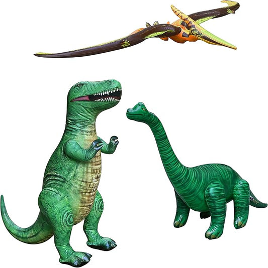 Jet Creations Inflatable Dinosaur 3-Pack – T-Rex (37"), Brachiosaurus (28"), Pteranodon (57") – Prehistoric Animal Toys for Kids & Adults, Jurassic Decor, Pool Fun, Party Display & Photo Props