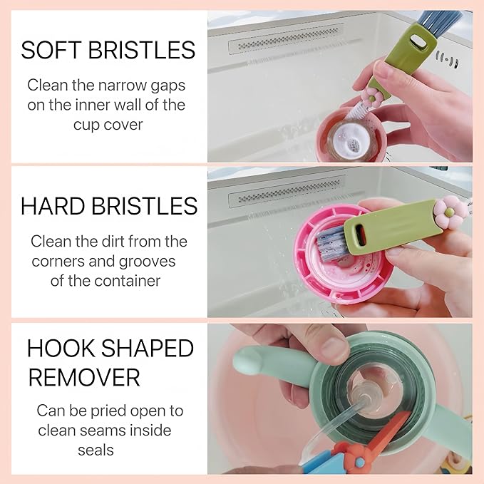 3 in 1 Cup Lid Cleaning Brush, Multifunctional Bottle Cleaning Brush, 2024 New Water Bottle Cleaner Brush, Portable Cup Lid Gap Cleaner, Home Kitchen Crevice Brush Tools (3 PCS)
