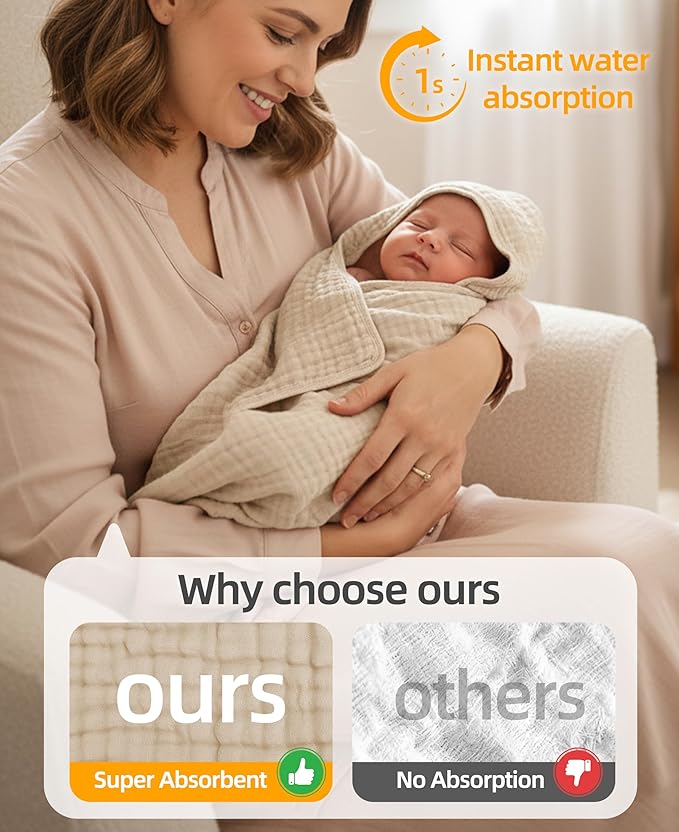 3-Pack Hooded Baby Towels for Newborn 100% Cotton Soft Babies Blanket Toddler and Kids Bath Towel Baby Essentials